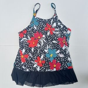 NWT Swim Solutions Women's Black & White Floral Tankini Swim Top Sizes 12 & 16